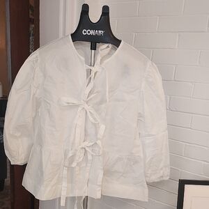 White Tie-Front Blouse, Xl